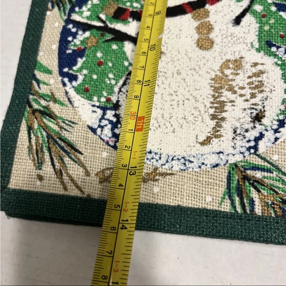 Jute Burlap Painted Wooden Handles Tote Bag Christmas Snowman Signed - Picture 3 of 14